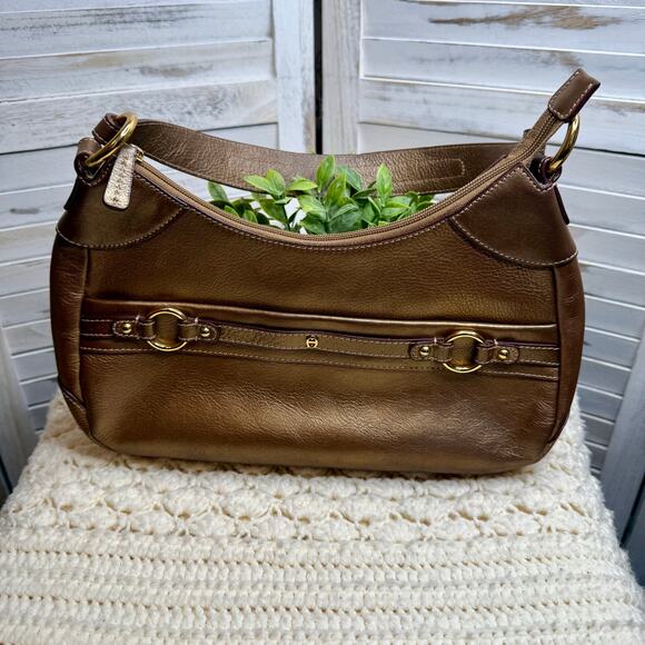 ETIENNE AIGNER VINTAGE Women’s Leather Shoulder Bag Bronze Gold Mid Size Purse - Picture 15 of 15